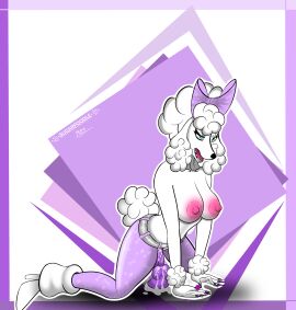 absurd_res anthro aroused ass bent_legs big_ass big_breasts big_butt bodily_fluids bow_ribbon breasts canid canine canis clothing colored_nails cum cum_while_penetrated dildo domestic_dog ejaculation epic_games female footwear fortnite fur genital_fluids hi_res high_heels jumpsuit kneeling lady_poodlina mammal nails nipples penetration poodle pussy ring sex_toy shoes solo sugarpoodle thick_thighs unnamed_poodle_(fortnite) vaginal_fluids white_body white_fur wide_hips