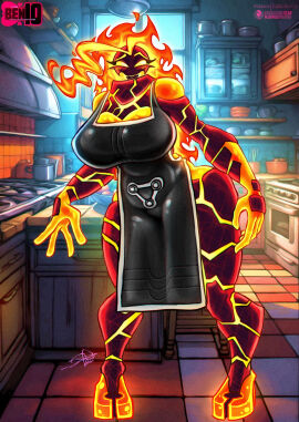 alien alien_female alien_girl apron apron_only ben_10 big_breasts bluewolfartista breasts cartoon_network chaquetrix female female_only fire heatblast huge_breasts mature_female milf milftrix no_human pyronite sexy thick_thighs thighhighs thighs wide_hips