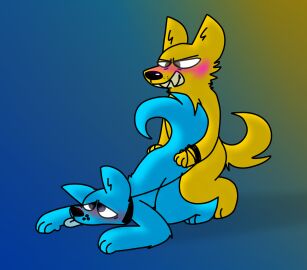 anal anal_sex anthro ass blush blushing_profusely canguuro canid canine canis collar domestic_dog duo fur hi_res leash leash_pull leashed_collar male male/male male_penetrated male_penetrating male_penetrating_male mammal nude penetration sex simple_background smile submissive submissive_male tail teeth tongue tongue_out