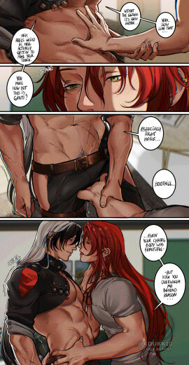 2boys argenti_(honkai:_star_rail) boner boner_in_pants boothill_(honkai:_star_rail) english_text gay honkai:_star_rail male male/male male_only muscular muscular_male yukaero4