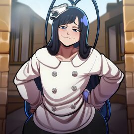 1boy 1femboy ai_generated blackwhiplash_(style) bleach bleach:_the_thousand-year_blood_war femboy hands_on_hips looking_at_viewer smug smug_face smug_smile thick thick_hips thick_thighs