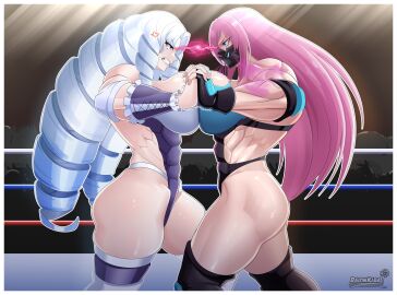 boob_squish breasts britanny_(bearhuggoddess) catfight commission female female_focus female_only female_wrestler human lustrious_(musclespirit) muscle_mommy muscles muscular muscular_female original original_art original_artwork pink_hair raionkiba silver_hair wrestler wrestler_costume wrestler_uniform wrestlers wrestling wrestling_mask wrestling_match wrestling_outfit wrestling_ring