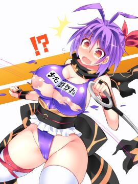 breasts female hisui_(stapspats) nipples one-piece_swimsuit sukuna_shinmyoumaru swimsuit tagme thighhighs torn_clothes touhou