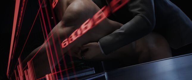 3d 3d_model 3d_render anal anal_sex black_background business_suit cd_projekt_red cgi chained chains clothed_anal clothed_male_nude_male clothed_sex corporate cuffed cuffs cyberpunk cyberpunk_2077 dominant domination gay gay_anal gay_male gay_sex hand_cuffs hand_on_mouth hand_over_mouth interface male male/male male_anal male_dominating_male male_domination male_only male_penetrating male_penetrating_male muscles nipple_pinch pinching_nipples shirtless souperman suit suit_and_tie tied tied_up v_(cyberpunk_2077)