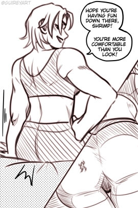 1ambiguous 1girls ambiguous_gender ass ass_focus buttcrush female giantess guireyart low-angle_view sketch tagme text