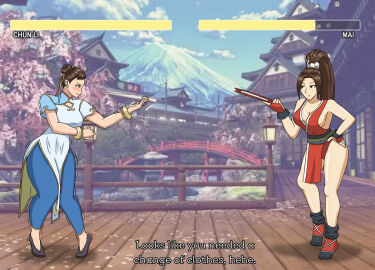 2girls chun-li crossover fatal_fury female female_only fight have_to_pee human king_of_fighters mai_shiranui multiple_females multiple_girls nervous omorashi papergami shaking street_fighter street_fighter_6 talking_to_another text