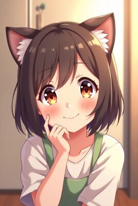 breasts brown_eyes cat_ears female neko short_hair small_breasts