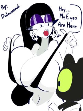 1boy 1girls anthro atomickingboo big_breasts black_hair breasts dnormal11 feline female goth goth_girl huge_breasts large_breasts light-skinned_female light_skin lindel_dollice_quilten male my_eyes_are_up_here oc original original_character pale-skinned_female pale_skin skull_earrings tagme the_besties_(atomickingboo) twitter_link white_skin