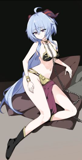 boots captured female female_only ganyu_(genshin_impact) genshin_impact hopeless horns implied_sex laying_down leash leash_and_collar leashed_collar metal_bikini metal_collar sad slave slave_bikini slave_collar slave_girl slave_leia_(cosplay) slave_outfit star_wars used