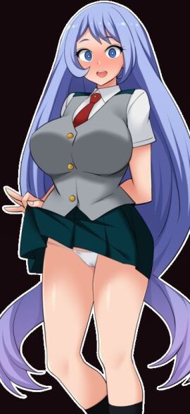 1girls big_breasts blue-haired_female blue_eyes blue_hair boku_no_hero_academia breasts busty cute female hadou_nejire long_hair my_hero_academia nejire_hado school_uniform skirt_lift taller_female teasing thighs white_pupils