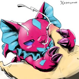 1animal anthro bandai_namco bodily_fluids clawed_fingers claws cum cum_in_mouth cum_inside digimon digimon_(species) duo ejaculating_on_another ejaculation elizamon fellatio female genital_fluids genitals godforgiveme4 hi_res human human_on_anthro interspecies male male/female mammal nude oral penile penis red_body sex