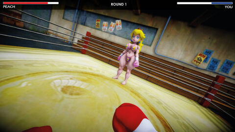 1boy 1girls 3d big_breasts big_hips bikini boxing boxing_gloves boxing_ring breasts crown curvy curvy_female earrings female female_focus fight fighting gameplay_mechanics light-skinned_female light_skin male male_pov mario_(series) mixed_boxing mmd pink_bikini pink_boxing_gloves pov princess princess_peach red_boxing_gloves struggling swimsuit ultimabox