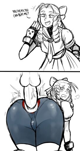 1boy 1girls 2d 2koma anal anal_only anus_cutout anus_only ass backsack balls ballsack bent_over blush bow braid breasts breath busty drill_hair drool female female_focus greyscale hourglass_figure instant_loss_2koma karin_kanzuki looking_at_viewer male opeipiao open_mouth penetration penis saliva school_uniform schoolgirl sex shorts solo_focus spot_color straight street_fighter street_fighter_alpha tagme tears testicles torn_clothes torn_shorts video_game_character video_game_franchise wide_hips