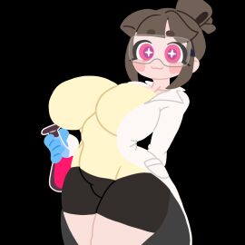 1girls big_breasts breasts curvy female glasses human looking_at_viewer nude nude_female pink_eyes pochi_(pochi_science) pochi_art pochi_science short_hair