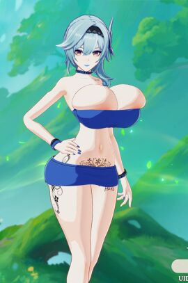 3d ass big_ass big_breasts body_writing breasts eula_(genshin_impact) female female_only genshin_impact huge_breasts makeup microskirt mod pubic_tattoo screencap screenshot skimpy_clothes tattoo thick_thighs