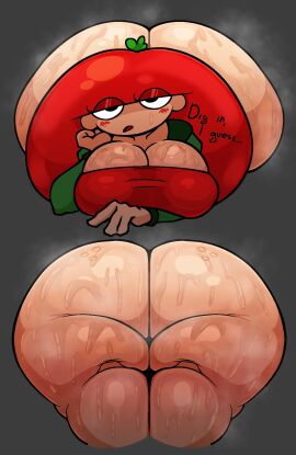 1girls anthrofied ass ass_bigger_than_head ass_focus ass_visible_from_the_front blush blushing bored_expression chubby chubby_female cute female female_only freckles freckles_on_ass green_jacket half-closed_eyes huge_ass inviting laying_down laying_on_stomach looking_at_viewer lying_down nanodude78 overweight overweight_female pizza_tower red_eyelids red_hair red_shirt seductive staring staring_at_viewer sweat sweating sweaty sweaty_ass sweaty_body sweaty_butt sweaty_thighs tagme tired_look tomato tomato_toppin toppin_gals toppin_gals_minus8 unamused