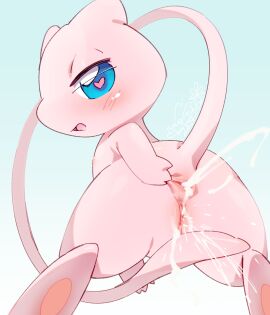 2024 absurd_res anthro anus ass biped blue_eyes blush blush_lines bodily_fluids clitoris cotora cum cum_expulsion cum_from_ass cum_in_ass cum_in_pussy cum_inside dated ejaculation female flat_chested generation_1_pokemon genital_fluids genitals heart_eyes heart_symbol hi_res legendary_pokemon looking_at_viewer looking_back looking_back_at_viewer mew mew_(pokemon) nintendo nude open_mouth pawpads pink_body pokemon pokemon_(species) pussy pussy_ejaculation rear_view signature solo spread_anus spreading squirting tail vaginal_fluids