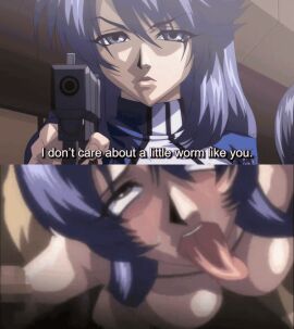 1girls ahe_gao animated animated_gif anime_screencap arrogant before_and_after blue_eyes bouncing_breasts breasts cum_on_face dark-skinned_male dark_skin disheveled eyes_rolling_back facial female gif handjob instant_loss_2koma kangoku_senkan large_breasts lieri_bishop light-skinned_female light_skin long_hair male mosaic_censoring multiple_boys multiple_males murakami_teruaki naked penis personality_change purple_hair reverse_cowgirl_position riding riding_penis rope_bondage submissive tongue tongue_out uniform