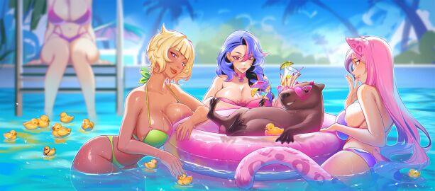 big_breasts breasts female gyaru milf neko nekomimi summer swimming_pool swimsuit swimwear water