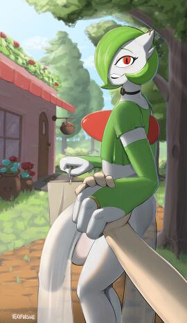 4_fingers 5_fingers absurd_res ambiguous_gender balls big_balls big_penis black_lipstick building clothing digit_ring duo ear_piercing femboy fingers flower gardevoir generation_3_pokemon genitals green_clothing hair hand_holding hi_res house huge_cock human humanoid jewelry lipstick looking_at_viewer makeup male male/male male_gardevoir mammal nintendo outside penis penis_under_skirt piercing plant pokemon pokemon_(species) pokephilia red_hair ring smile teeth teeth_showing tree vexyfursure wedding_ring white_body