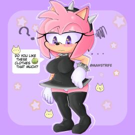 1girls ? amy_rose bare_shoulder black_dress black_thigh_highs black_thighhighs blush blush_lines blushing_female clothed clothed_female clothes curvaceous curvy curvy_body curvy_female curvy_figure curvy_hips curvy_thighs dress female female_only furry furry_female furry_only goth goth_girl mawstrife panties panties_visible_under_skirt pink_body pink_fur pink_skin short_dress shortstack solo solo_female sonic_(series) sonic_the_hedgehog_(series) spiked_bracelet spiked_collar spiked_hairband thigh_highs thighhighs white_panties