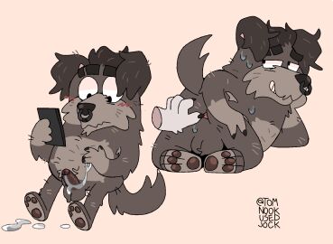 after_masturbation anus bluey_(series) blush bodily_fluids canid canine canis cum cum_on_hand disembodied_hand domestic_dog facial_piercing feral genital_fluids genitals hi_res looking_back male mammal nose_piercing nose_ring pawpads penis piercing presenting presenting_anus ring_piercing solo sweat tomnookusedjock