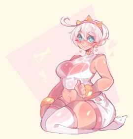 1girls :> bare_shoulders belly blue_eyes breasts choker earrings elphelt_valentine female guilty_gear guilty_gear_strive hairband headband heart heart_earrings highres jewelry large_breasts looking_at_viewer plump plutonium_(artist) short_hair shorts sitting solo spiked_hairband spikes thick_thighs thighhighs thighs white_hair white_shorts white_thighhighs