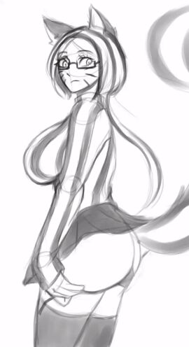 1girls ahe_gao ahegao_face animated ass big_breasts breasts chro-sis chrosis enjoying_farting fart fart_cloud fart_fetish farting female g-string g-string_aside glasses luciana_(chro-sis) skunk skunk_girl skunk_tail thick_ass tongue tongue_out