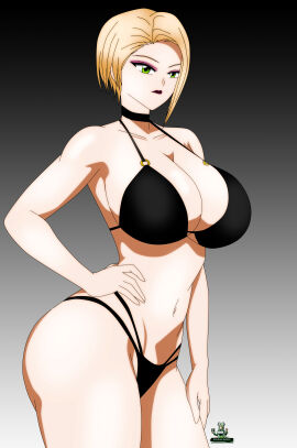 akinama_family_(noir-black-shooter) amane_(noir-black-shooter) big_breasts blonde_hair breasts female green_eyes huge_breasts lingerie_only maid noir-black-shooter oc original original_character short_hair