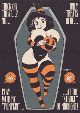 ass big_ass big_breasts big_butt big_thighs black_hair black_lips black_lipstick breasts cartoony coffin cover female halloween halloween_costume halloween_theme huge_ass huge_breasts huge_butt huge_nipples huge_thighs joaoppereiraus leotard light-skinned_female light_skin pale-skinned_female pale_skin pumpkin rubberhose sally_mcboing tagme thick_ass thick_thighs thigh_highs thighhighs thighs toon toony trick_or_treat witch witch_costume witch_hat