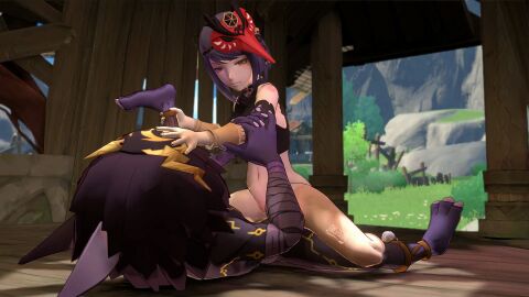 3d amazon_position animated female femdom genshin_impact hilichurls_(species) jibrishnsfw kujou_sara pussy vaginal_penetration