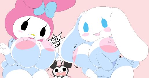 2020 3girls adorable anthro anthrofied big_areola big_breasts big_ears blue_eyes blush_stickers bow breast_squeeze breast_squish breasts canid canid_humanoid cassettedream cinnamon_(cinnamoroll) cinnamoroll cinnamoroll_(series) curled_tail cute dream-cassette featureless_crotch female genderswap genderswap_(mtf) hi_res hood hoshime huge_breasts kuromi long_ears mob_face motion_lines my_melody onegai_my_melody rabbit rabbit_girl rabbit_humanoid rule_63 sanrio simple_background voice_actor_connection white_body wide_hips