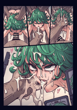 2boys 4koma absurdres bukkake cellphone censored censored_penis comic completely_nude cum cum_in_mouth cum_on_body cum_on_hair cum_on_tongue cumdrip curly_hair dark-skinned_male dark_skin facial fellatio female gangbang green_eyes green_hair group_sex hand_on_another's_face heart highres hypnosis male mind_control multiple_boys multiple_males nude one-punch_man oral penis phone rolling_eyes short_hair smartphone straight taking_picture tatsumaki tongue tongue_out ttf