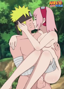 1boy 1girls bandaged_arm blonde_hair blush closed_eyes cum cum_in_pussy cum_inside female headband human jack_.mery kissing male naruto naruto_(series) naruto_shippuden nude nude_female nude_male outdoors pink_hair pussy romantic_sex sakura_haruno sex stand_and_carry_position uzumaki_naruto vaginal_penetration