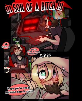 1boy 1futa bileshroom blowjob comic_strip commission dickgirl fellatio futanari gamer_boy gaming gaming_while_penetrating imminent_watersports intersex looking_at_partner male monster_energy oral_sex original part_1 sex trans_woman transfem under_the_table val_(notsafefortez)