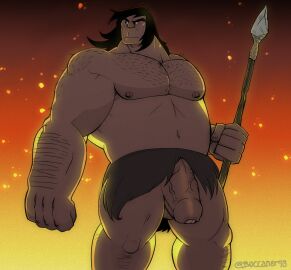 1boy balls bara buccaner98 flaccid foreskin loincloth male male_only muscles muscular neanderthal penis primal_(series) solo solo_male spear spear_(primal) uncircumcised yaoi