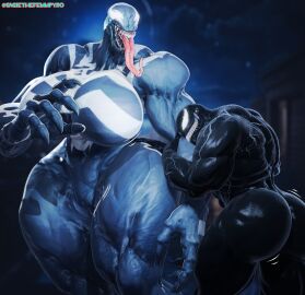 3d_(artwork) absurd_res alien alien_humanoid ass big_breasts big_butt big_muscles black_body blue_body breasts claws digital_media_(artwork) duo emblem empty_eyes female genitals hi_res huge_breasts humanoid long_tongue male male/female marvel marvel_rivals muscular not_furry open_mouth sagiethefempyro sharp_teeth she-venom size_difference symbiote teeth tongue tongue_out venom_(marvel) vulva