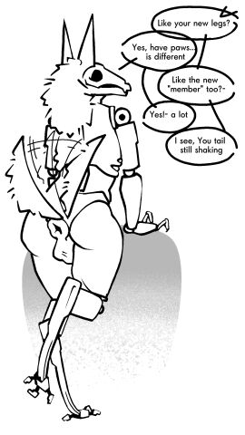 absurd_res anthro anus_outline ass balls big_balls bone canid canine clothing ears_up female fluffy fluffy_hair fluffy_tail fur futanari genitals hair hi_res huge_balls humanoid intersex intersex/female killer_queen2403 legwear looking_at_viewer looking_back machine mammal mask rear_view robot robot_anthro skull skull_head skull_mask solo tail tail_motion thigh_highs translucent udontseeme2403 wide_hips