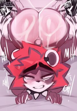 absurd_res anal anal_sex anthro anthro_on_anthro anthro_penetrated anthro_penetrating anthro_penetrating_anthro ass ass_up bear big_ass big_butt black_stripes blush blush_lines bodily_fluids bottom_heavy collar conditional_dnp cum cum_on_ass cum_on_butt doggy_style duo ear_piercing ear_ring english_text eye_spot felid femboy from_behind_position fur genital_fluids giant_panda hair half-closed_eyes hi_res huge_ass huge_butt looking_pleasured male male/male male_penetrated male_penetrating male_penetrating_male mammal multicolored_body multicolored_fur narrowed_eyes nude pantherine pear-shaped_figure penetration penile penile_penetration penis penis_in_ass piercing punkypanda purple_body purple_fur red_hair ring_piercing rysoka sex smile sound_effects spiked_collar spikes striped_body striped_fur stripes text thick_thighs tiger two-tone_body two-tone_fur white_body white_fur wide_hips