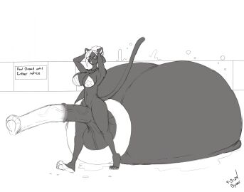 1futa 2d 4_toes after_vore anthro armpits balls bikini black_and_white black_fur bottomless breasts byser casual_erection casual_exposure casual_nudity casual_vore cock_vore cute_fang dated equine_penis feline futa_only futanari genitals glasses hands_behind_head hyper hyper_balls hyper_penis intersex large_breasts looking_at_viewer mass_vore monochrome mostly_nude penis pool prey_shaped_bulge signature solo syn_(byser) tail text vore water