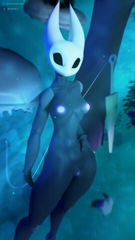 absurd_res anthro arthropod athletic athletic_anthro athletic_female black_body breasts erect_nipples female forest forest_background genitals glowing glowing_genitalia glowing_nipples glowing_vulva hi_res hollow_knight hollow_knight_(franchise) horn hornet_(hollow_knight) humanoid insects looking_at_viewer nature nature_background nipples nude nude_anthro nude_female outdoor_nudity outside plant pussy samtrix small_breasts small_waist solo team_cherry tree vulva