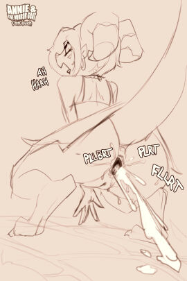 annie_and_the_mirror_goat anus ass ass_focus butt_focus catcouch dialogue dress female hair horn kobold moan onomatopoeia pussy rose_'karen'_kobold scalie sketch tail upskirt