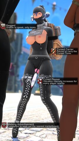 3d armbinder au_ra backpack bad_end ballet_boots ballet_heels bolero bondage bondage_hood bound boxbinder cursed_clothing cursed_item debuff english_text female female_focus femsub final_fantasy final_fantasy_xiv gag gameplay_mechanics gwen_hood high_heels hood kisa_kha latex latex_hood ponytail public public_humiliation shiny_clothes sign text tight_clothing vibrator xaela
