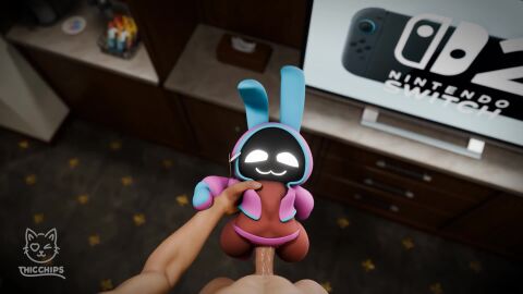 animated anthro big_ears big_penis blurred_background bulge clothed clothing duo electronics etiquette expressions female first_person_view genitals hi_res holding_object human jiggling koko_plush lagomorph leporid long_penis male male/female mammal nintendo nintendo_switch nintendo_switch_2 penis plushie rabbit sound sound_effects tagme television thicchips video