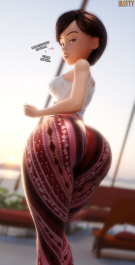 3d ass ass_focus big_ass big_breasts blender breasts brown_hair brunette clothed disney elastigirl female flare_pants forbidden_pants fully_clothed helen_parr implied_incest large_ass large_breasts milf pixar smitty34 the_incredibles thick_thighs wide_hips yoga_pants