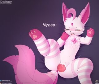 2_tails absurd_res anthro bed blush bodily_fluids clothing cum cum_inside eeveelution female furniture generation_4_pokemon genital_fluids genitals hi_res leafeon legwear lying male multi_tail nintendo paws penetration penis pokemon pokemon_(species) pussy senz solo stockings tail text vaginal_penetration