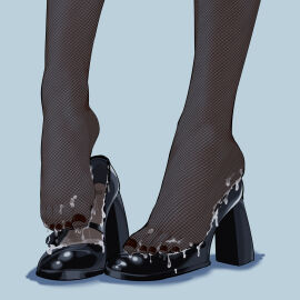 black_footwear black_pantyhose blue_background cum cumdrip feet female fishnet_pantyhose fishnets foot_focus footwear_focus high_heels highres nail_polish nanase_young no_shoes original out_of_frame pantyhose removing_shoes see-through see-through_legwear shadow simple_background solo toenail_polish toenails variant_set