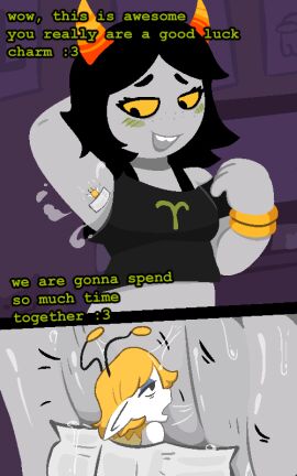 2025 2girls :3 armpit armpit_fetish armpit_hair bigger_female black_hair blush dialogue fairy female female/female female_only giantess grey_skin homestuck homestuck_oc musk musk_clouds orange_horn short_hair size_difference smaller_female suckle_(veruveru21) sweat sweating trapped unwilling unwilling_prey veruveru21