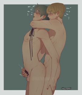 asian ass blonde_hair blue_eyes blue_hair blush blush_lines breasts choke_hold cock crying crying_with_eyes_open cum cum_in_ass domination femboy homosexual hueningkai male male_only pale penis soobin sookai txt yaoi