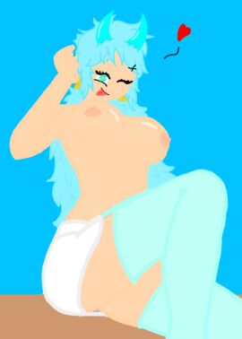 bodysuit breasts female horn smile